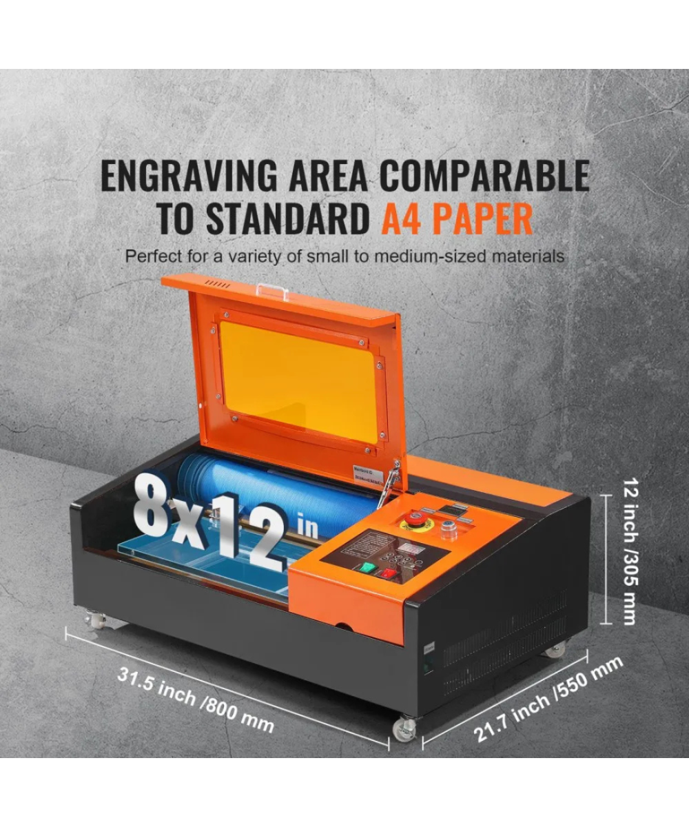 Grabadora y cortadora laser VEVOR 40W CO2 8 X 12 PULGADAS
