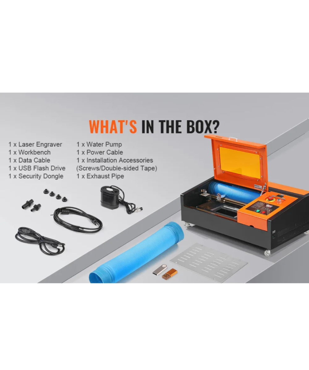 Grabadora y cortadora laser VEVOR 40W CO2 8 X 12 PULGADAS