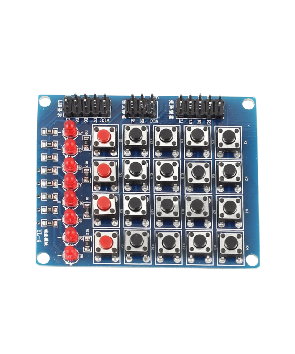 Teclado matricial 4x4 con botones pulsadores.