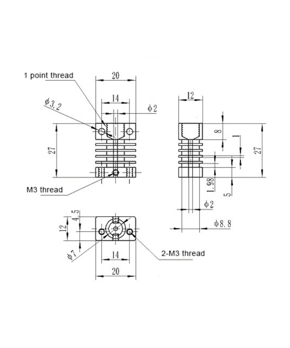 Disipador de calor para impresora CR10 27x20x12 mm 1,75 mm