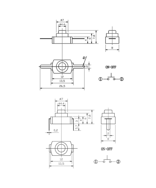 Inetrruptor de bloqueo automatico  12*8mm 30V 1A
