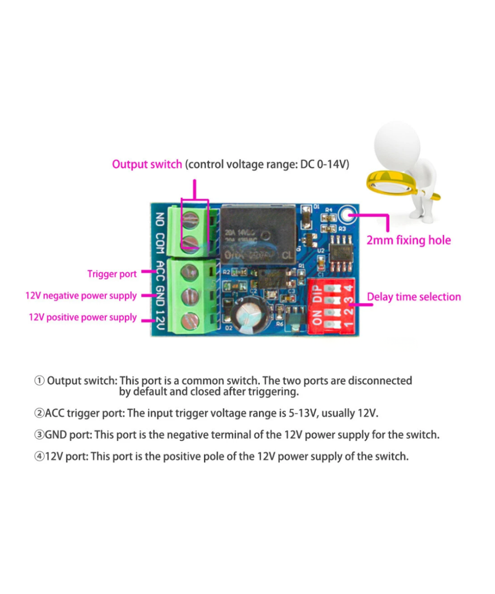 Interruptor de retardo con temporizador DC 12V