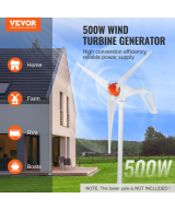Generador de viento 500W 12V Aerogenerador 3 aspas VEVOR