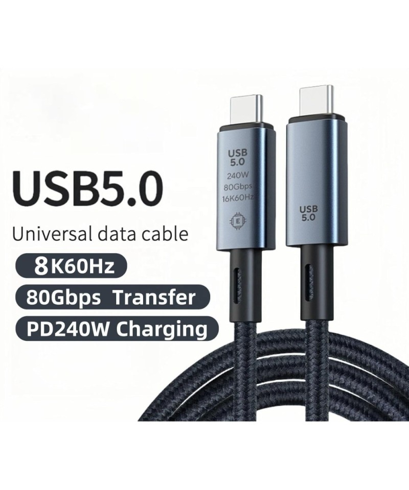 Cable USB5.0 Thunderbolt 5 USB-C a USB-C PD 8K 80Gbps 240W 1.5M