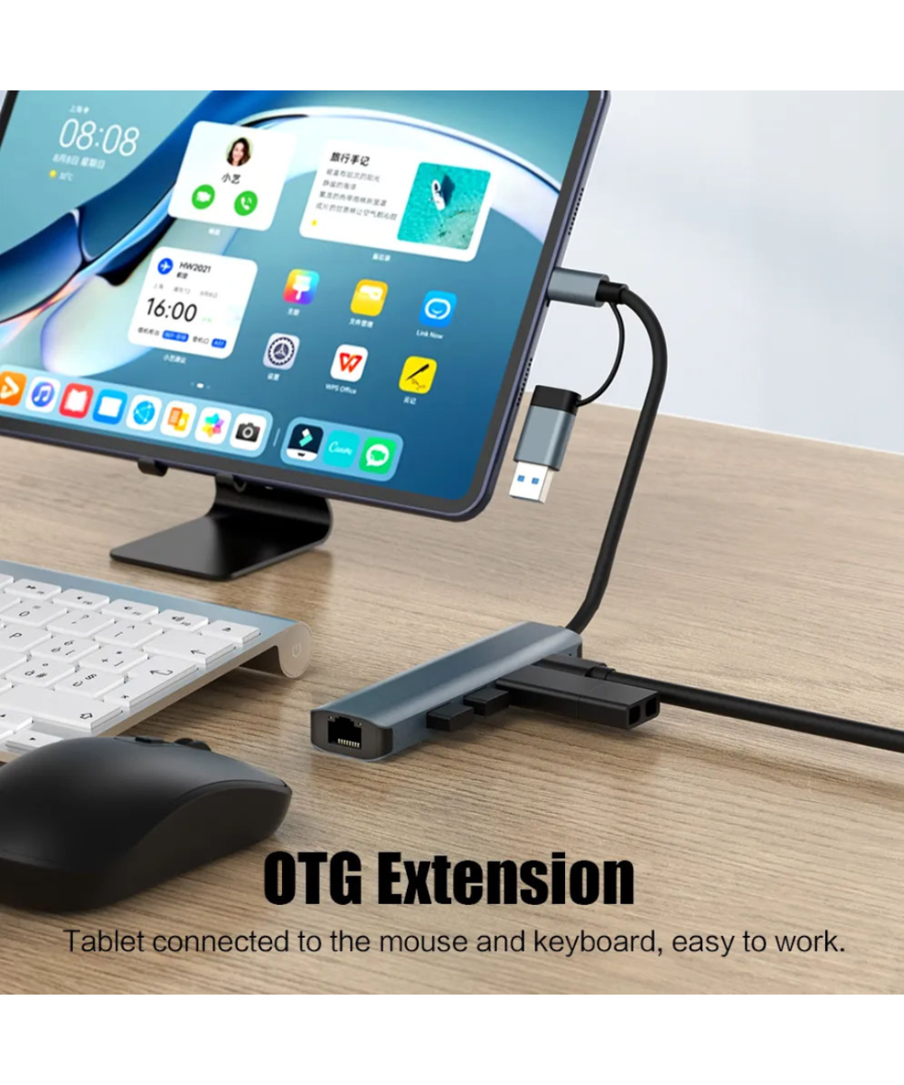 Adaptador de red y HUB RJ45 a USB / USB-C