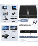 Separador de video Display Port 1 entrada a 2 salidas 4K 120Hz, compatible con MST y SST