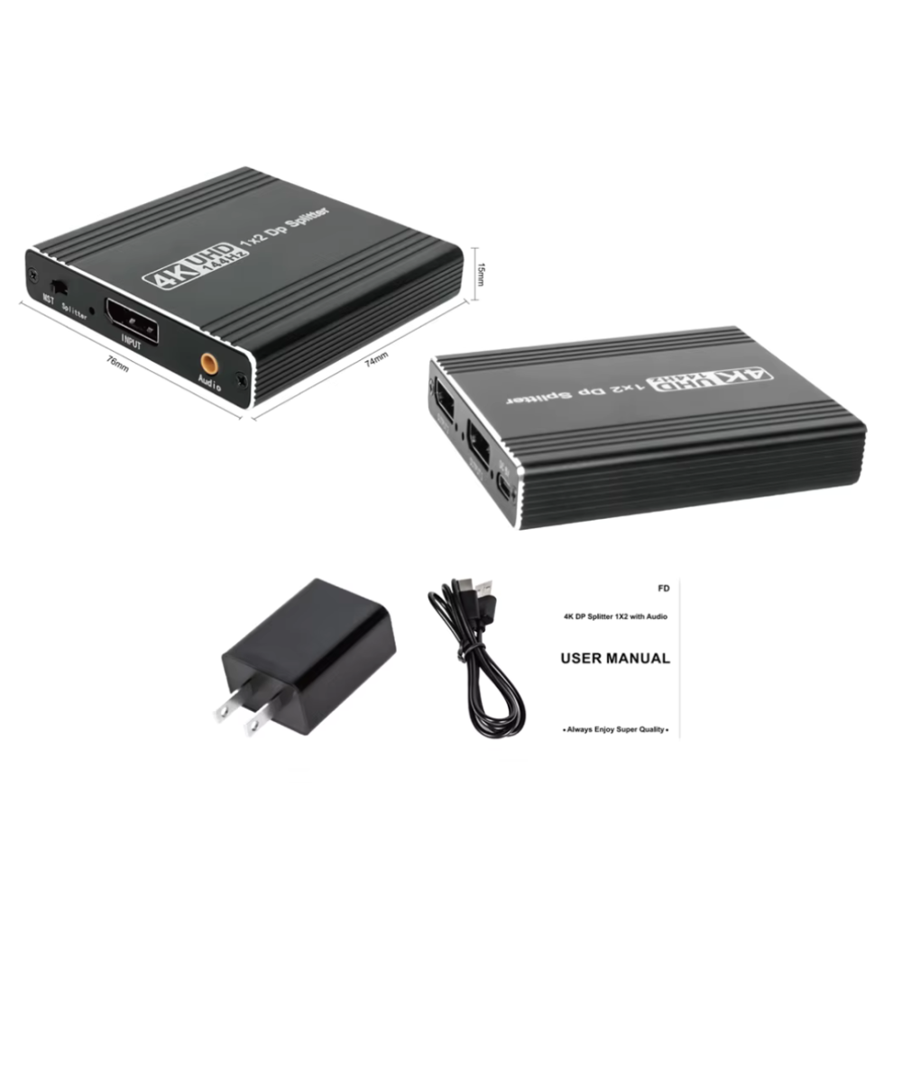 Separador de video Display Port 1 entrada a 2 salidas 4K 120Hz, compatible con MST y SST
