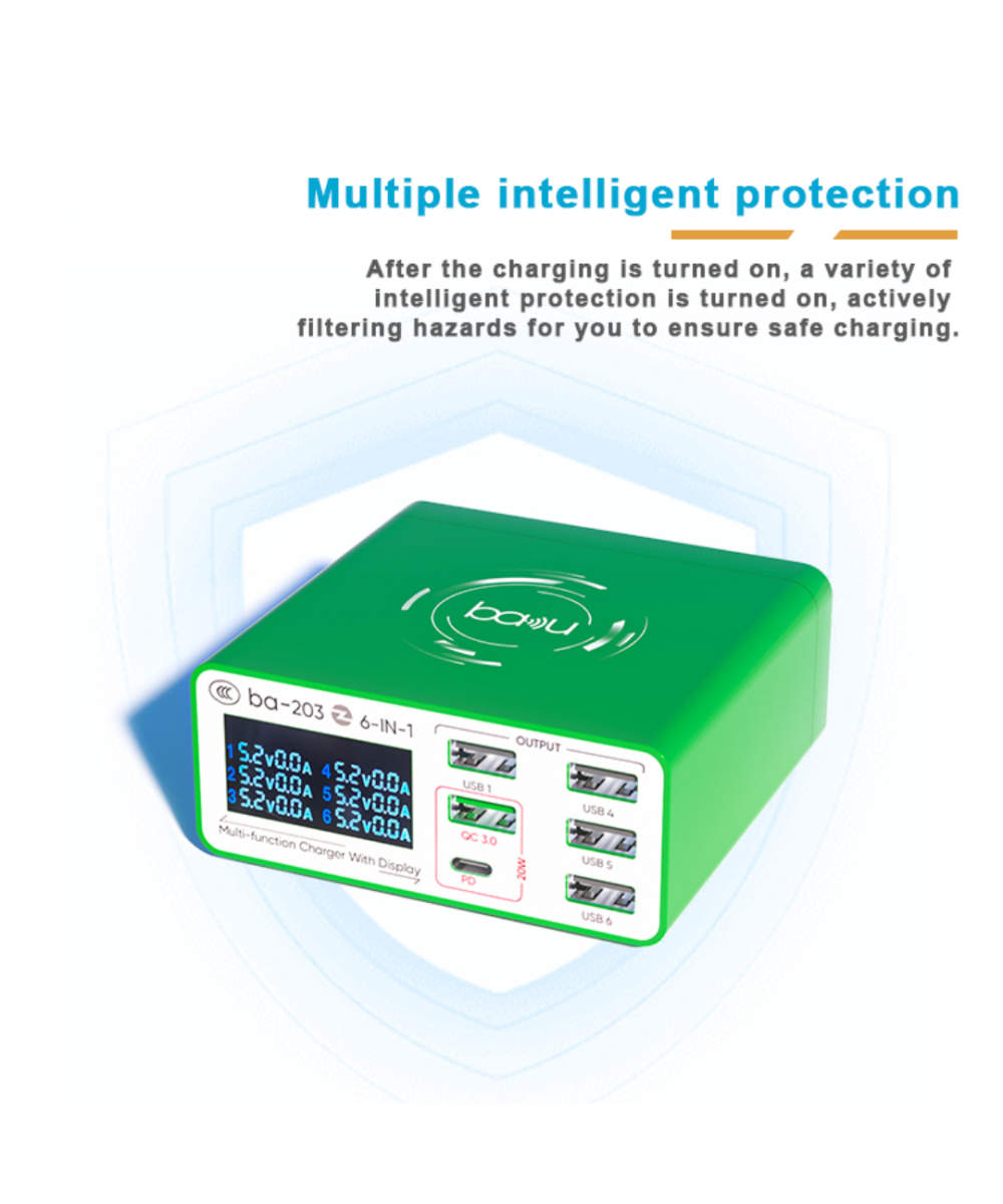 Cargador multipuertos 6 en 1 BA-203 20W BAKU