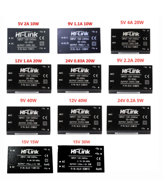 Mini Fuentes AC-DC HLK 110-220V a 5V-9V-12V-15V-24V
