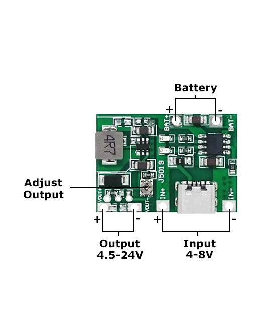 Módulo integrado de carga y descarga de batería de litio 18650 de 3,7 V a 9 V y 5 V USB-C