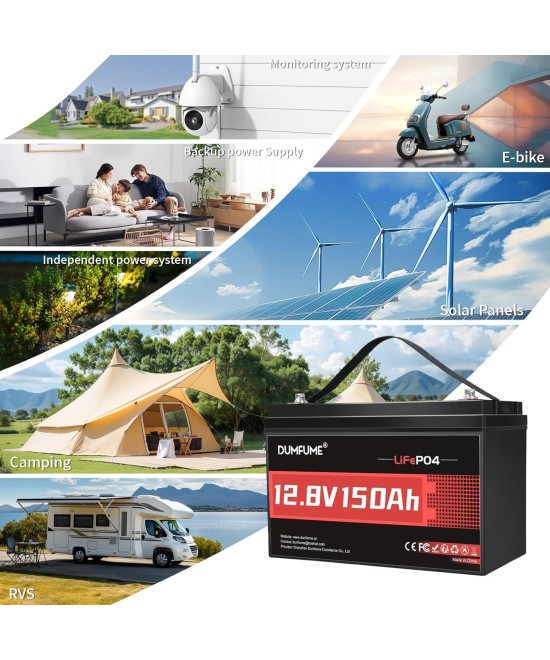 Batería de ciclo profundo LiFePO4 de 12 V  150 Ah recargable DUMFUNME