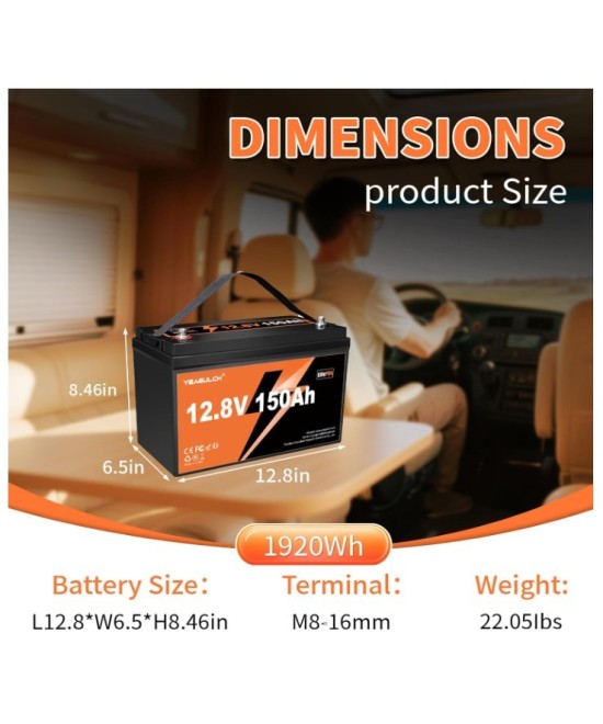 Batería de ciclo profundo LiFePO4 de 12V 150Ah recargable YEAGULCH
