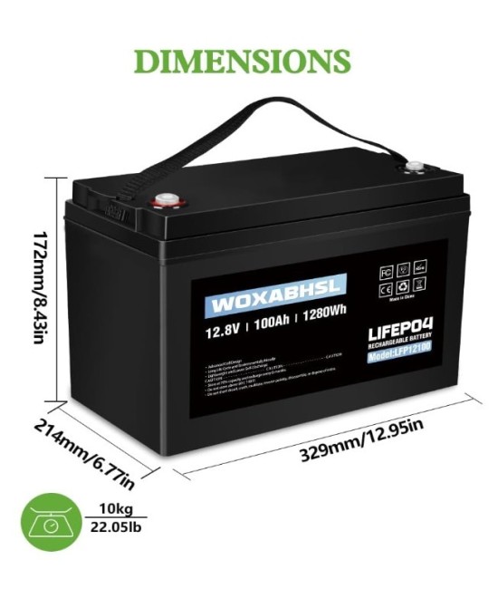 Batería de ciclo profundo LiFePO4 de 12V 100Ah recargable WOXABHSL