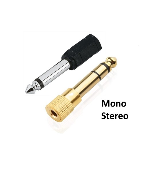 Adaptador de audio salida macho 1/4" (6.35mm)  y entrada hembra de 3.5mm mono/stereo