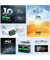 Bateria de ciclo profundo LiFePO4 de 12V 100Ah recargable con Medidor led HQST