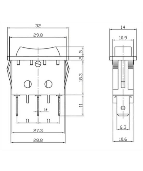 Interruptor KCD2-3 On/Off/On 250V/16A 125V/20A 3 pines