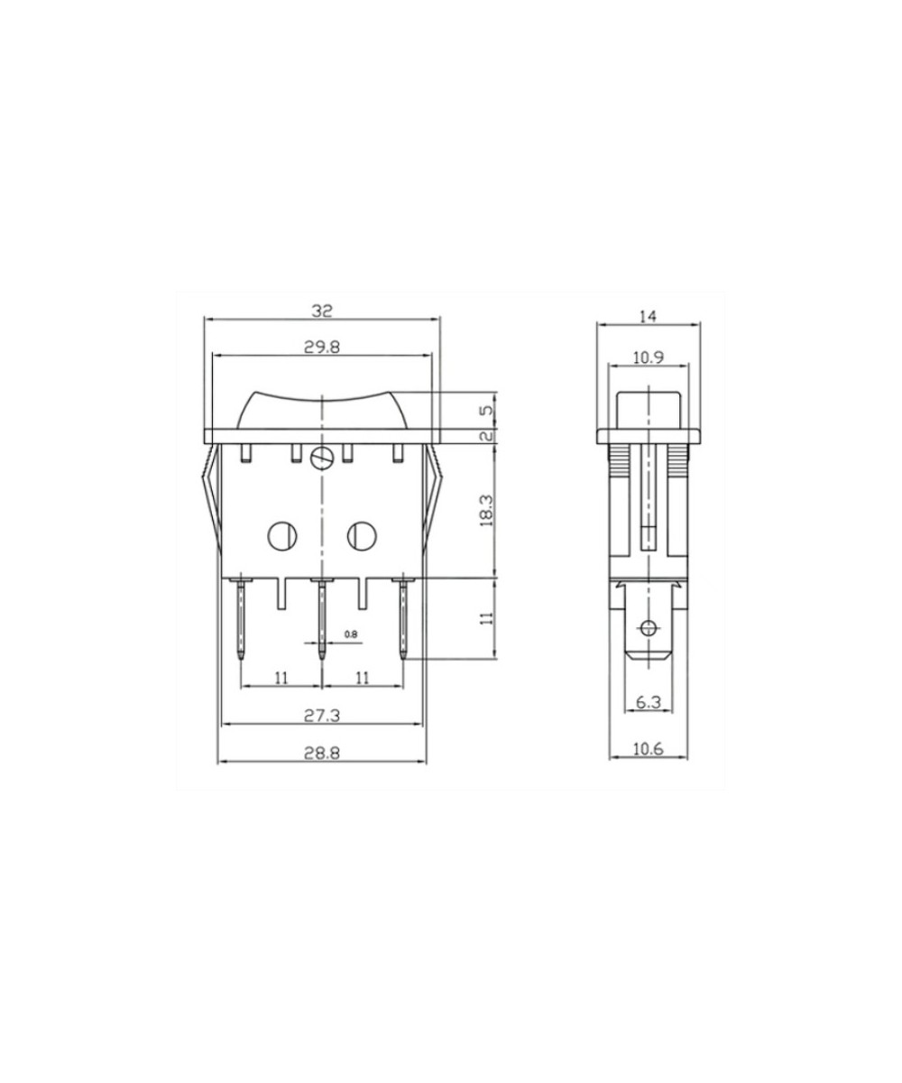 Interruptor KCD2-3 On/Off/On 250V/16A 125V/20A 3 pines