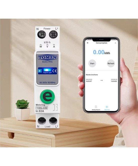 Interruptor inteligente WIFI TOMZN TOB9e-63M Medidor/Protector de energía para riel DIN