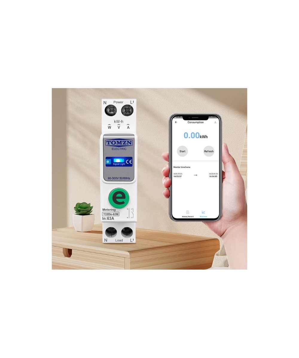Interruptor inteligente WIFI TOMZN TOB9e-63M Medidor/Protector de energía para riel DIN