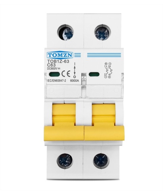 Breaker DC 2 polos MCB TOMZN Curva C Corriente Continua 600V 10-63A