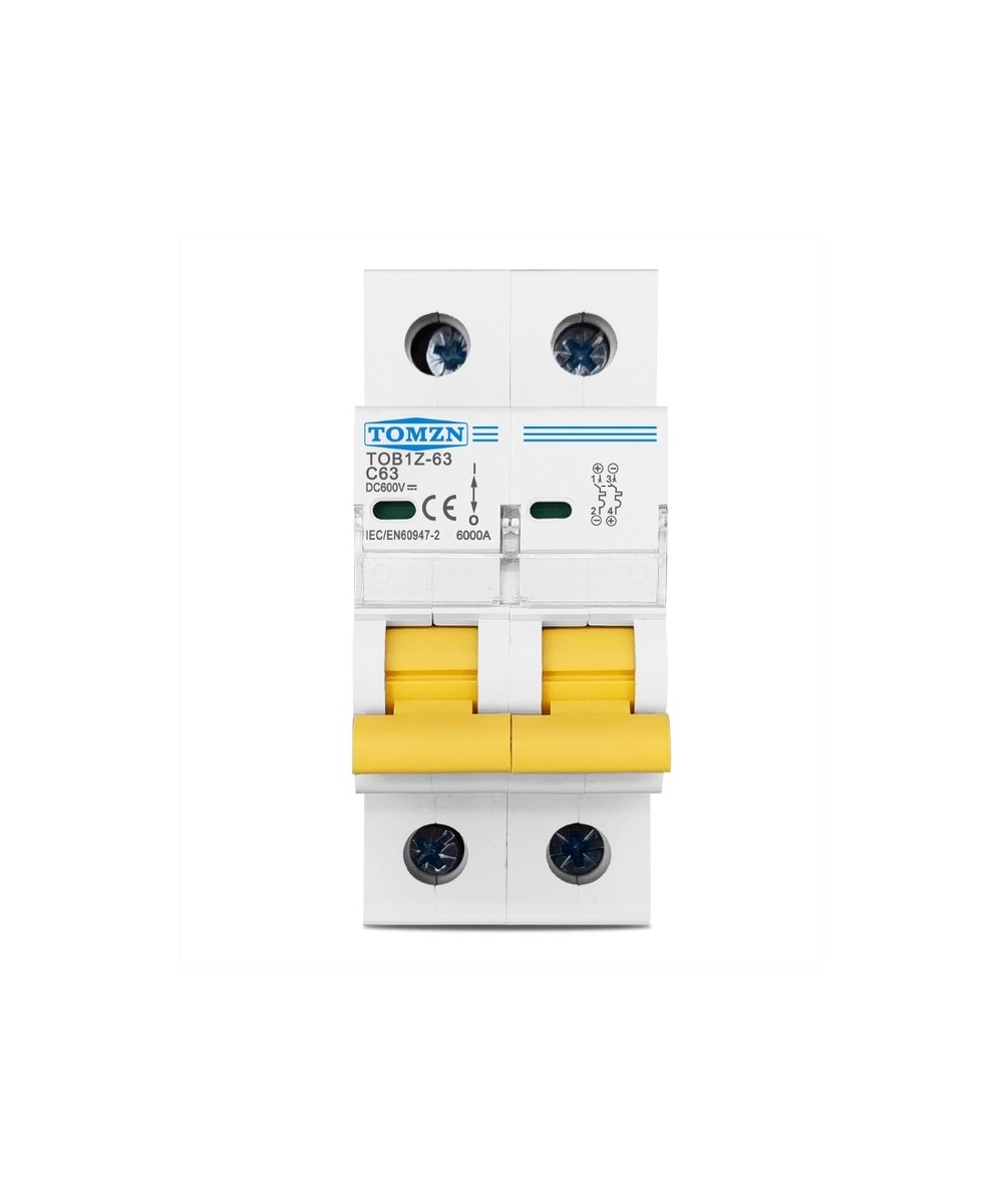 Breaker DC 2 polos MCB TOMZN Curva C Corriente Continua 600V 10-63A