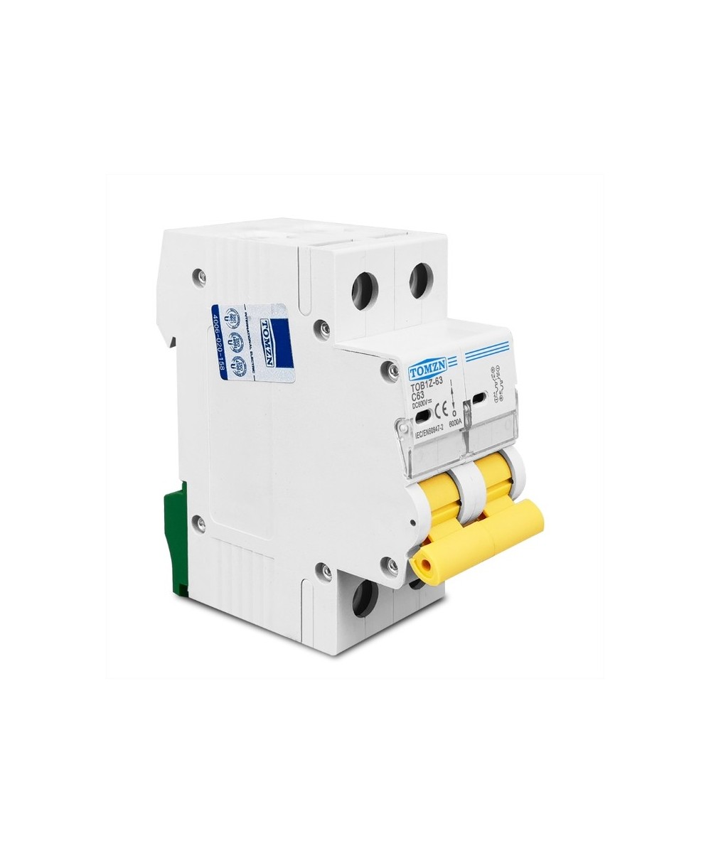 Breaker DC 2 polos MCB TOMZN Curva C Corriente Continua 600V 10-63A
