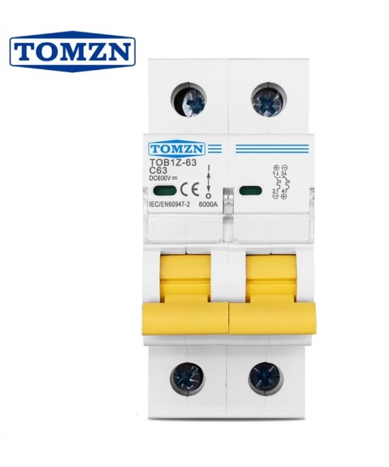 Breaker DC 2 polos MCB TOMZN Curva C Corriente Continua 600V 10-63A
