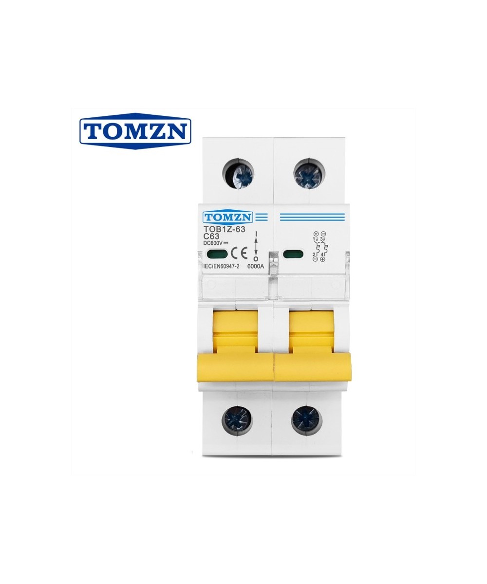 Breaker DC 2 polos MCB TOMZN Curva C Corriente Continua 600V 10-63A