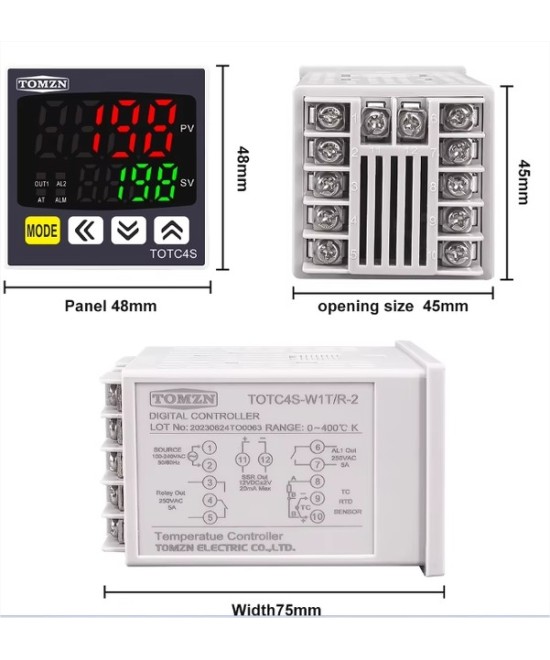 Controlador de temperatura Termostato TOMZN 220VAC TOTC4S