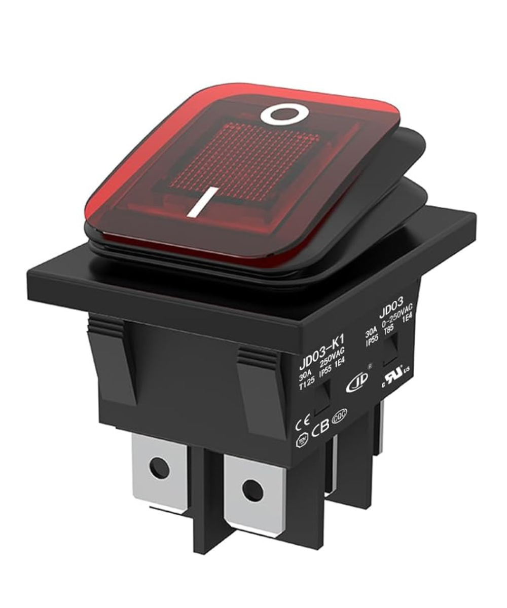 Interruptor impermeable KCD4 6 pines, AC220V 2 posiciones, 30A, con luz