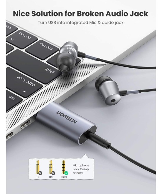 Adaptador de sonido estéreo externo USB a 3.5mm UGREEN