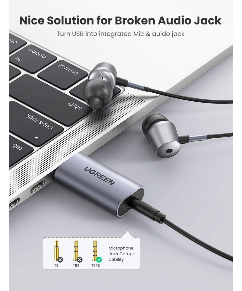Adaptador de sonido estéreo externo USB a 3.5mm UGREEN