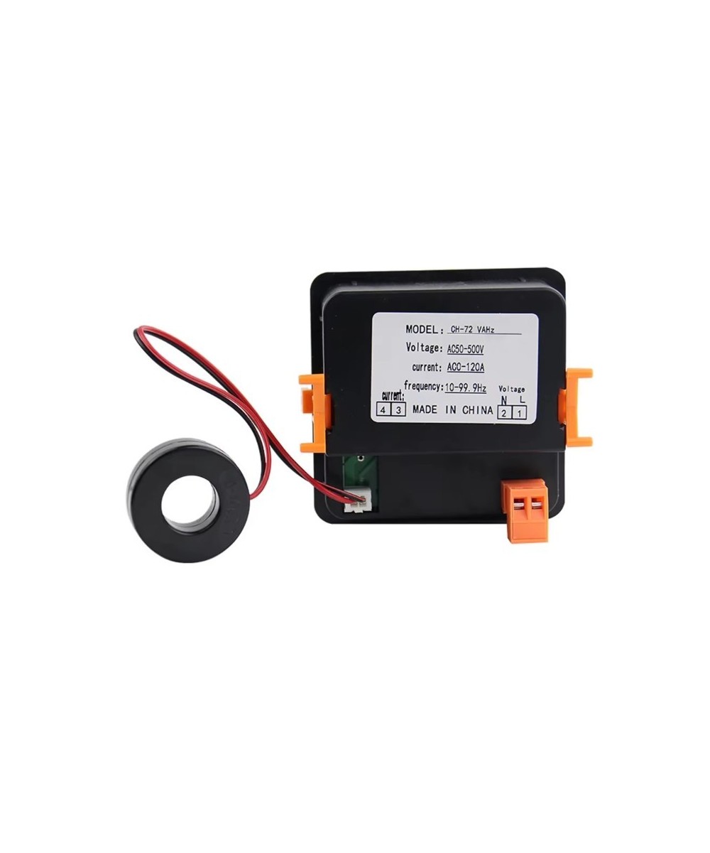 Medidor digital de corriente alterna, voltaje y frecuencia con pantalla LED triple y sensor CA 50-500V, CA 0-120A, 10-99.9Hz.
