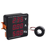 Medidor digital de corriente alterna, voltaje y frecuencia con pantalla LED triple y sensor CA 50-500V, CA 0-120A, 10-99.9Hz.