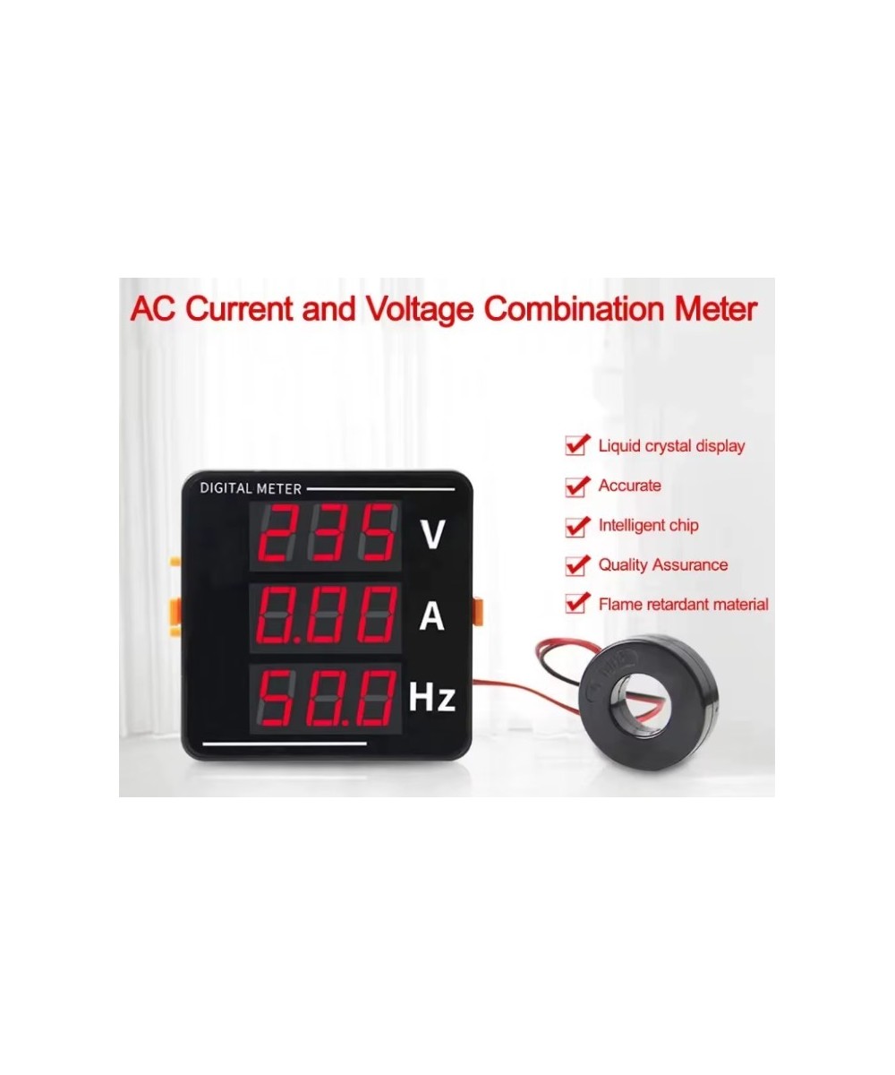 Medidor digital de corriente alterna, voltaje y frecuencia con pantalla LED triple y sensor CA 50-500V, CA 0-120A, 10-99.9Hz.
