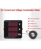 Medidor digital de corriente alterna, voltaje y frecuencia con pantalla LED triple y sensor CA 50-500V, CA 0-120A, 10-99.9Hz.