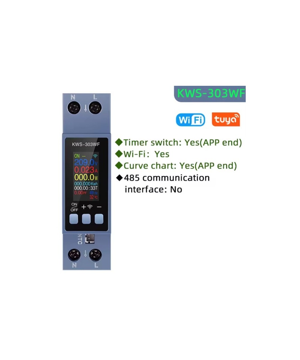 Medidor de energía inteligente WiFi KWS-303WF, 8 en 1