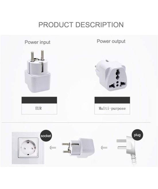 Adaptador de enchufe electrico de americano a europeo redondo