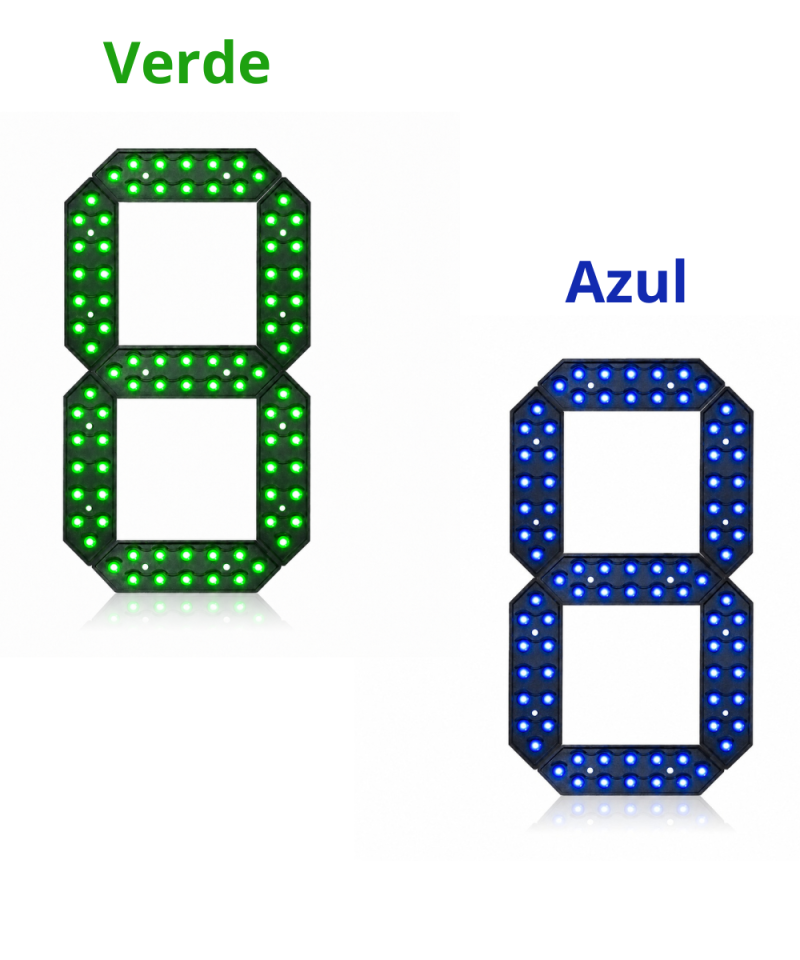 Panel led digital de 7 segmentos de 8 pulgadas azul/verde