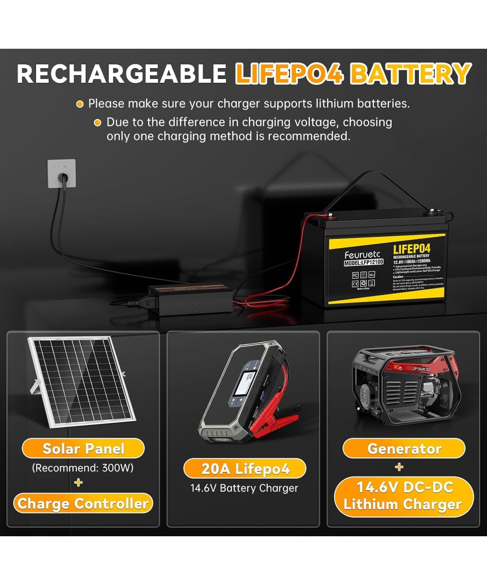 Batería de ciclo profundo LiFePO4 de 12V 100Ah recargable FEURUETC