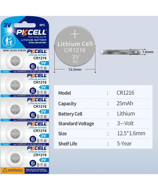 Baterías CR1216 3V PKCELL