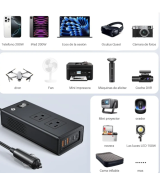 Inversor de corriente para automóvil de 200 W 12 V a 110 V, carga rápida PD 30 W, protección contra sobre carga