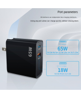 Adaptador de carga USB-C, PD 3.0 y QC 4.0 5V 65W