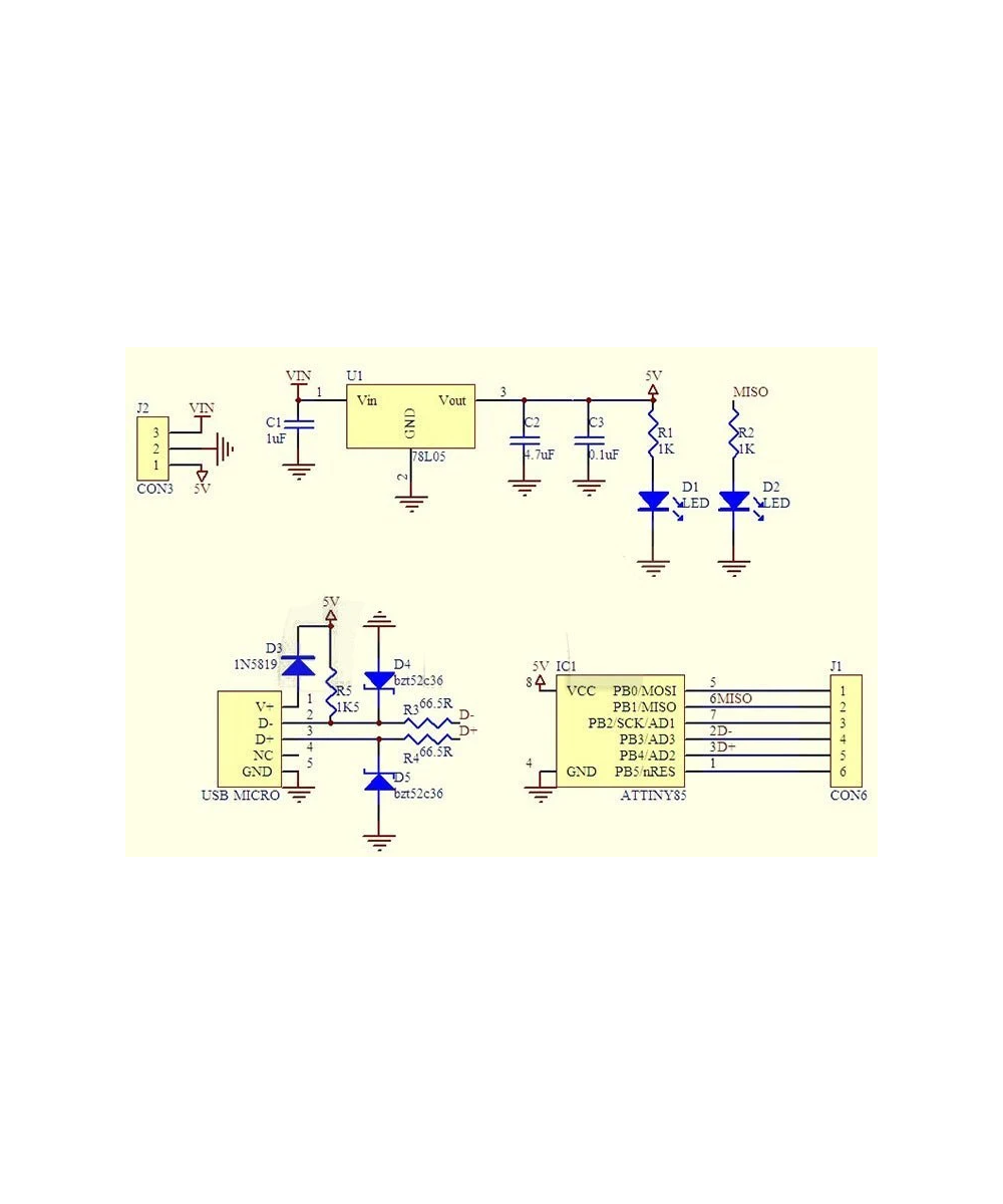 Tarjeta de desarrollo mini  ATTINY85 USB-C