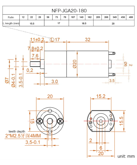 Mini motor GA-180 12V 128 rpm/min