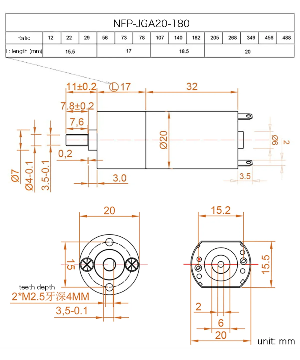 Mini motor GA-180 12V 128 rpm/min