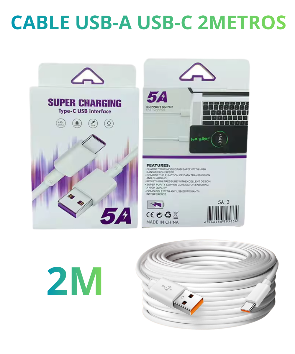 cable de carga usb a usb-c 2metros