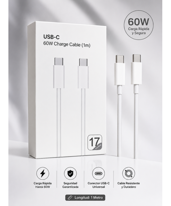 Cable de carga y datos USB-C 1M 5A 60W