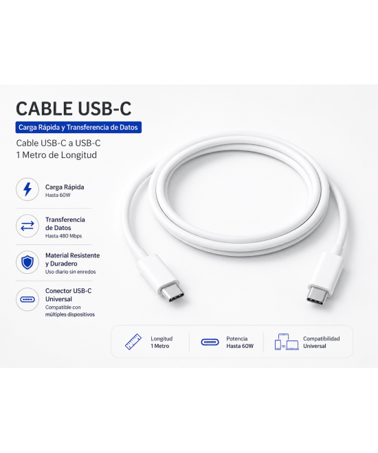 Cable de carga y datos USB-C 1M 5A 60W