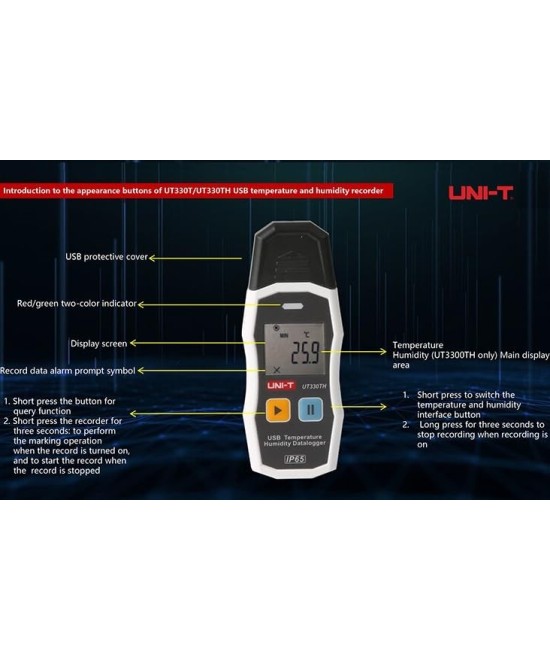 Registrador de datos USB de temperatura y humedad UNI-T UT330TH